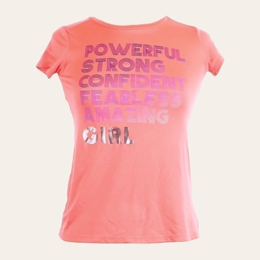 🌺 C9 by Champion Girl Power Graphic Tee Neon Coral Pink Girls L 10-12 S/S